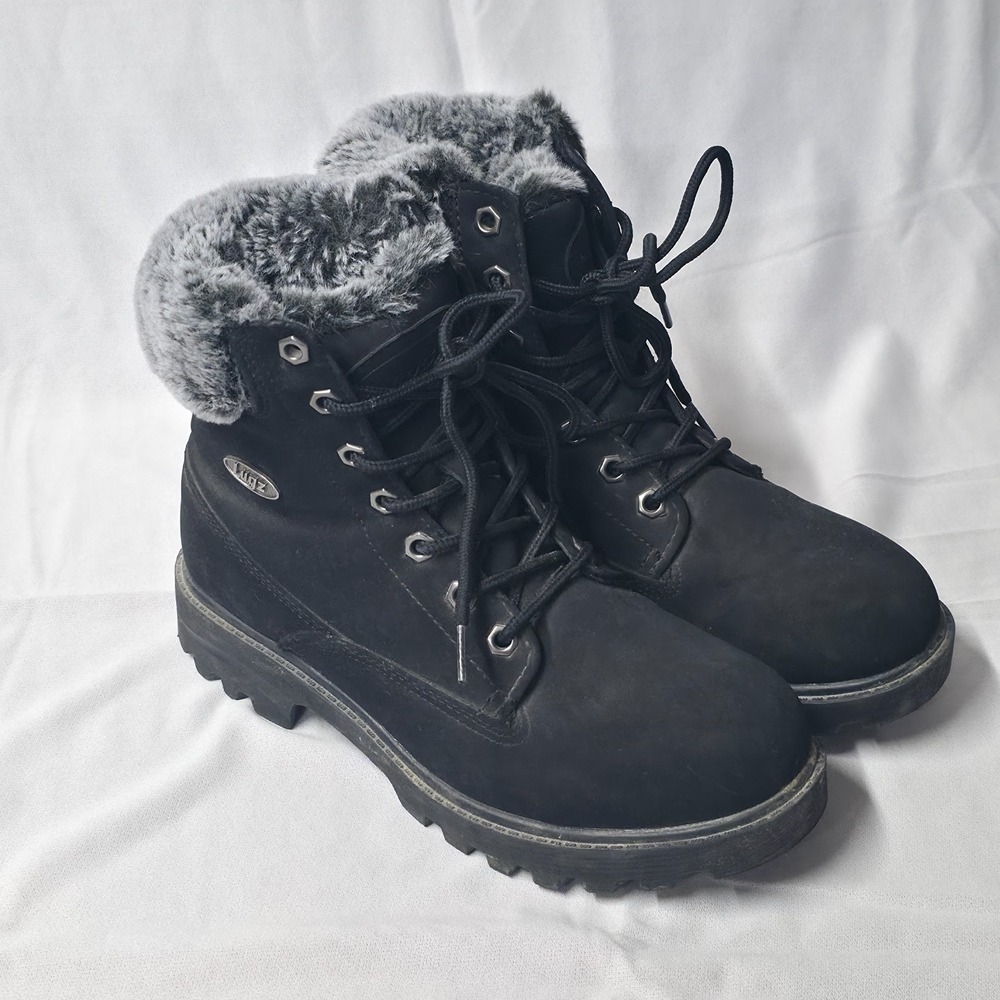Lugz Women's Black Convoy Faux Fur Lace Up Boots Size 7.5
